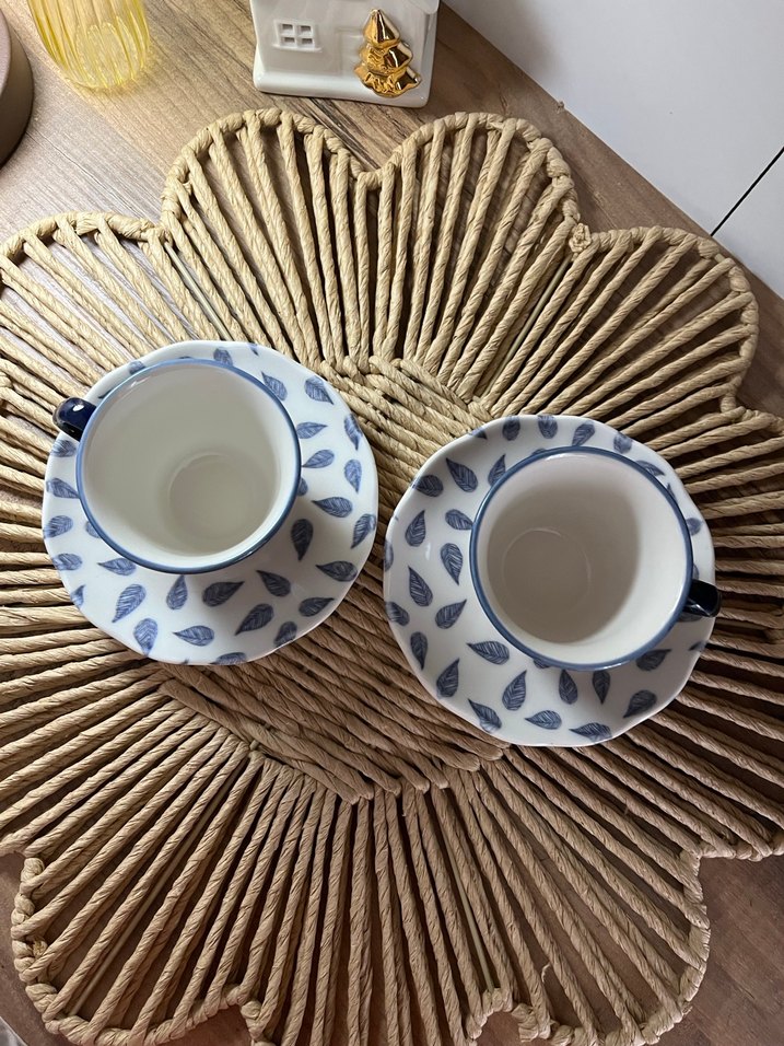 Lacivert Yaprak Desenli 2'li Fincan Takımı - Görsel 2