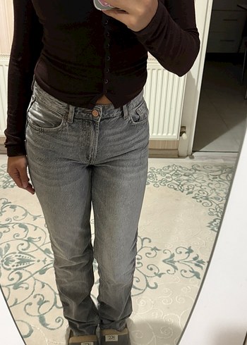Bershka Vintage Dusuk Bel Gri Jean