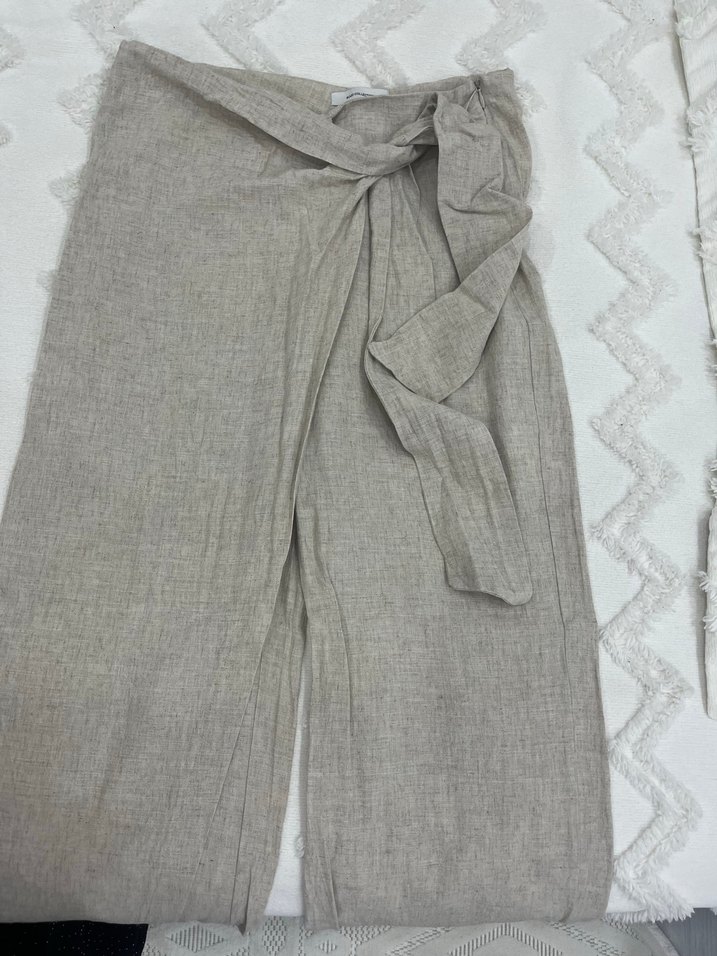 Ekru Bağlamalı Düz Kesim Pantolon — görsel 3/6