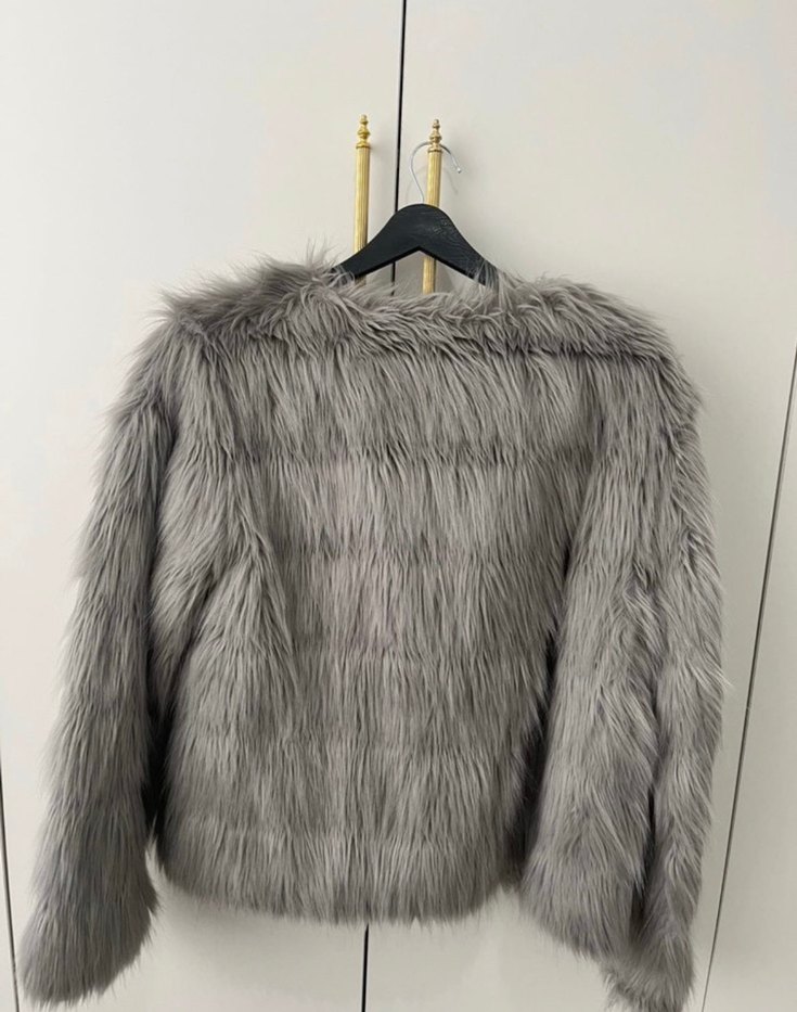 Gri Peluş Kısa Ceket — görsel 5/6
