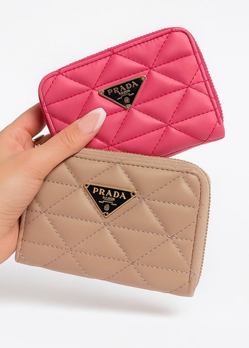 Prada Kadın Pembe Deri Fermuarlı Cüzdan
