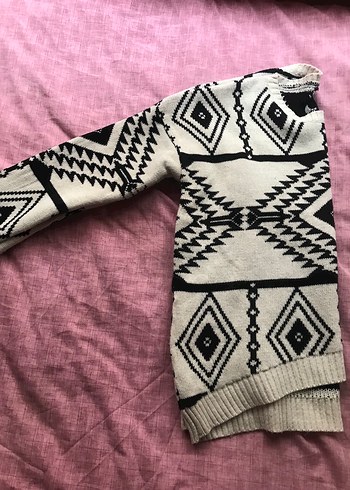 Vintage Bohem Desenli Gri Örgü  Kazak - Görsel 6