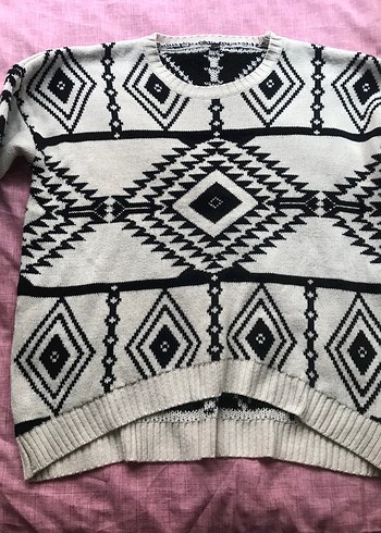 Vintage Bohem Desenli Gri Örgü  Kazak - Görsel 5