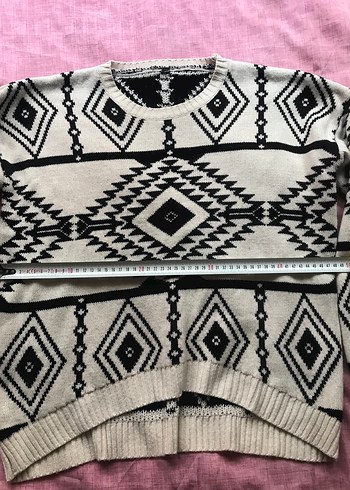 Vintage Bohem Desenli Gri Örgü  Kazak - Görsel 4