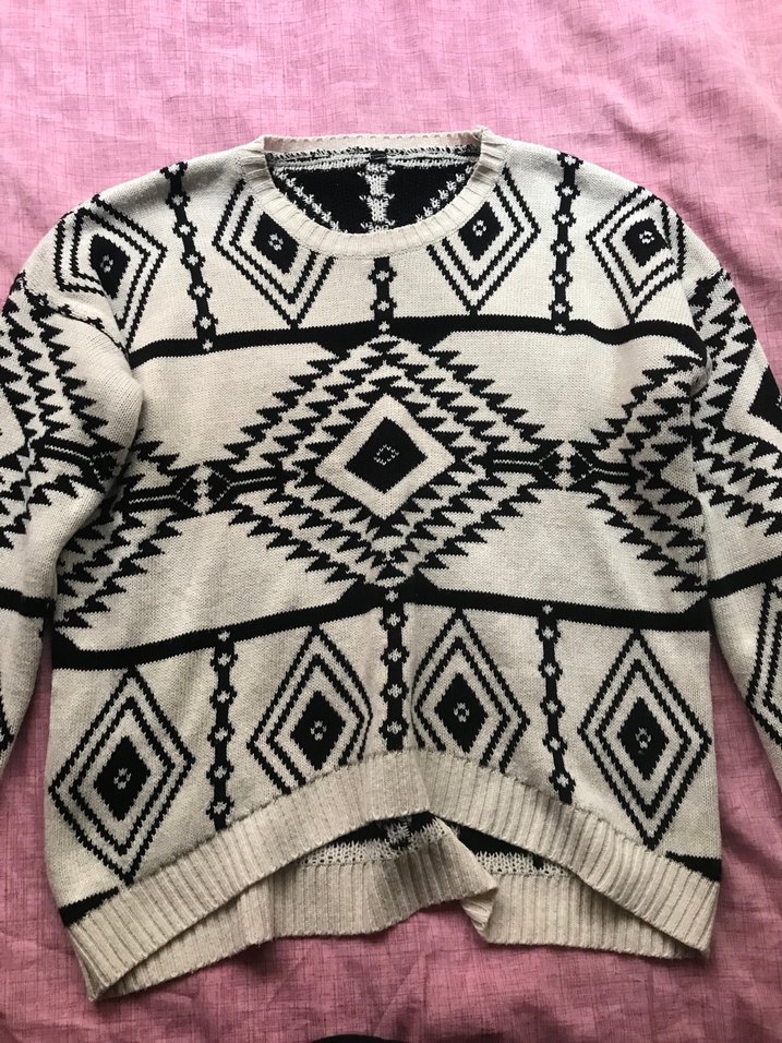 Vintage Bohem Desenli Gri Örgü  Kazak - Görsel 3