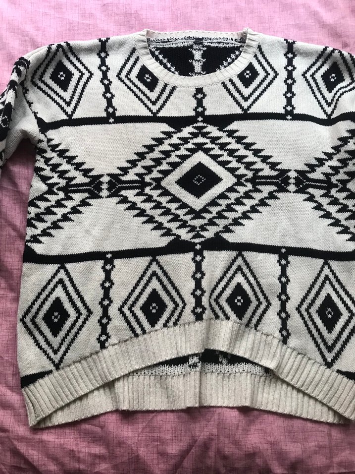 Vintage Bohem Desenli Gri Örgü  Kazak - Görsel 5