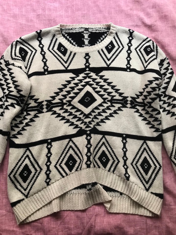 Vintage Bohem Desenli Gri Örgü  Kazak - Görsel 2