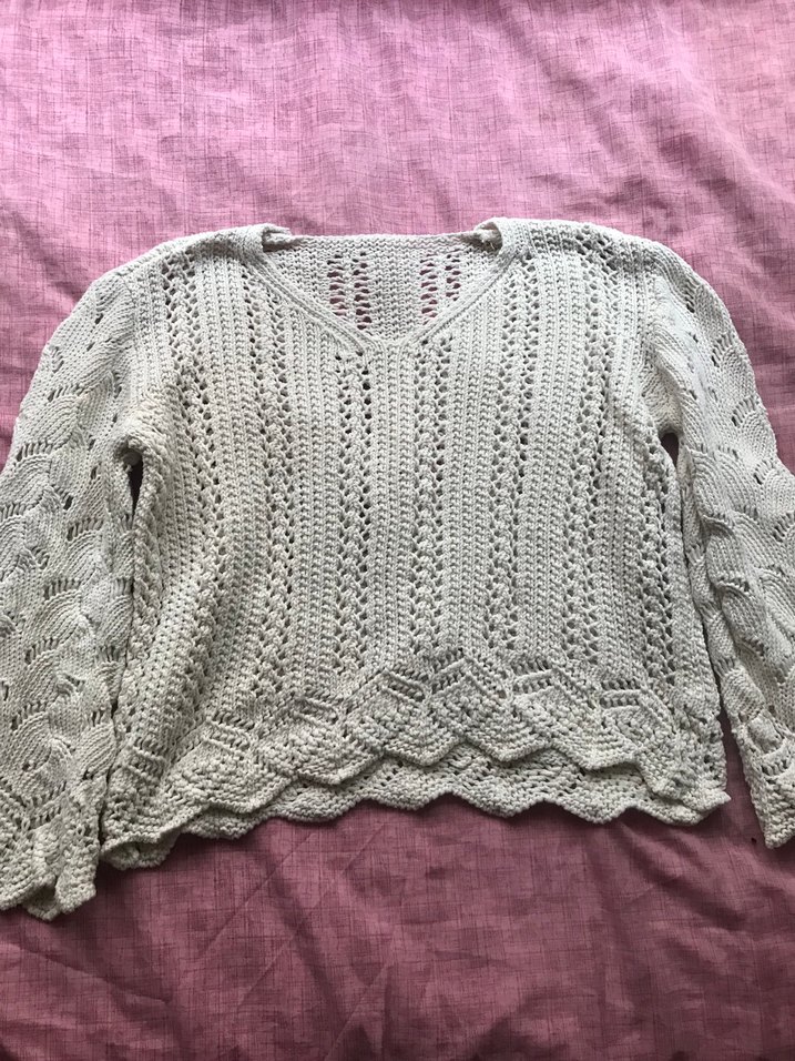 Beyaz Bohem V Yaka Örgü  Kazak - Görsel 2