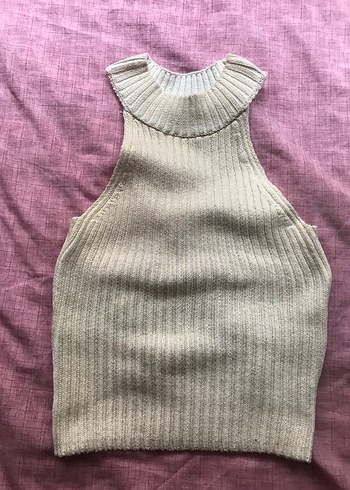 Stradivarius Parlak Krem rengi Halter Yaka Crop - Görsel 2