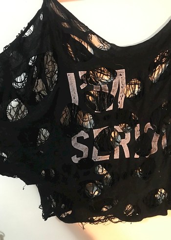 yırtık ve sökül detaylı alt/goth oversize tişört - Görsel 7