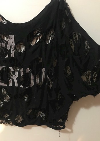 yırtık ve sökül detaylı alt/goth oversize tişört - Görsel 8