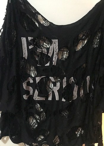 yırtık ve sökül detaylı alt/goth oversize tişört - Görsel 9