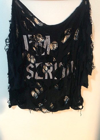 yırtık ve sökül detaylı alt/goth oversize tişört - Görsel 6