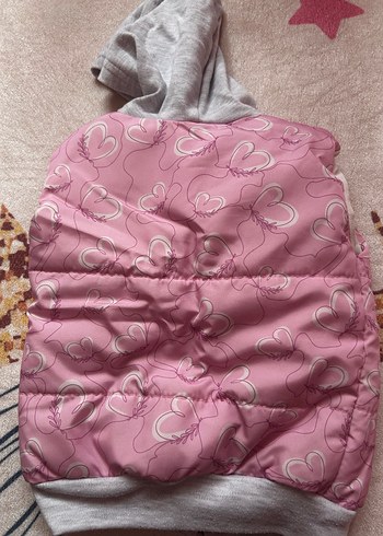 Kız Çocuk Pembe Kapüşonlu Düğmeli Yelek - Görsel 2