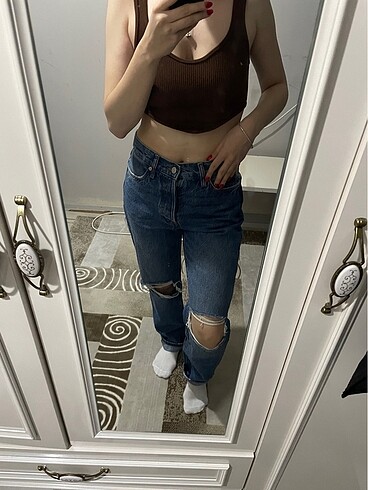 xs Beden Mango düz kesim yuksek bel jean