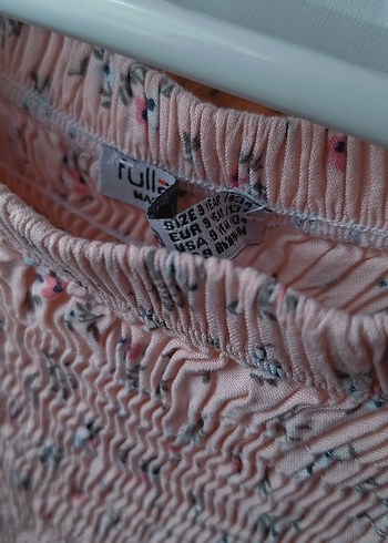 9 Yaş Beden pembe Renk Pembe Keten Hamile Bluzu, Fırfırlı, Kısa Kollu