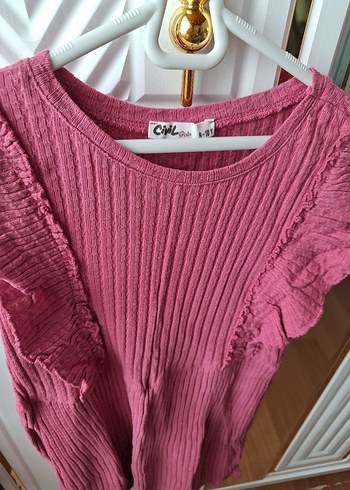 Civil Kız Çocuk Pembe Triko Fırfırlı Elbise