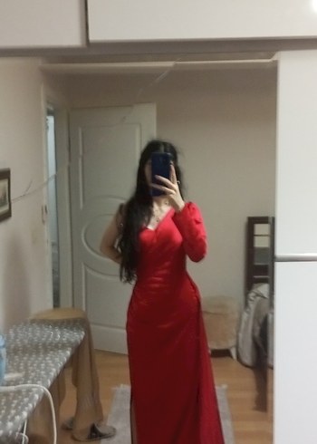 40 Beden kırmızı Renk Kırmızı saten tek kollu Uzun Elbise