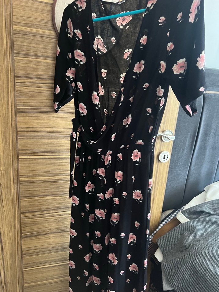 Pembe Çiçek Desenli Bohem Hamile Tulum - Görsel 4