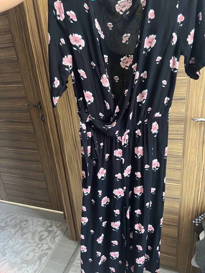 Pembe Çiçek Desenli Bohem Hamile Tulum - Görsel 3