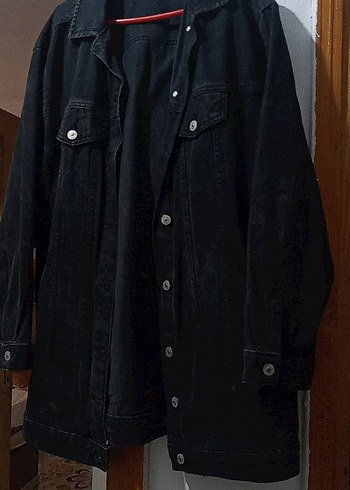 s Beden siyah Renk Düğmeli Siyah Midi Denim Ceket