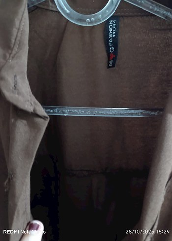 Kahverengi Düğmeli Uzun Kollu Keten Gömlek - Görsel 4