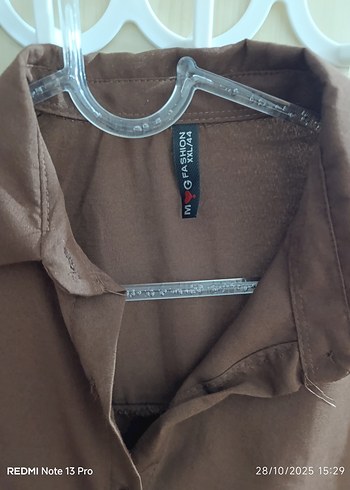 Kahverengi Düğmeli Uzun Kollu Keten Gömlek - Görsel 5