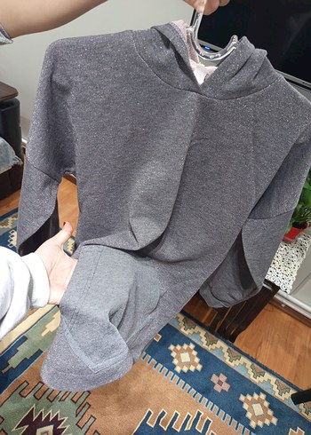 Gri Kadın Kapüşonlu Sweatshirt - Görsel 4