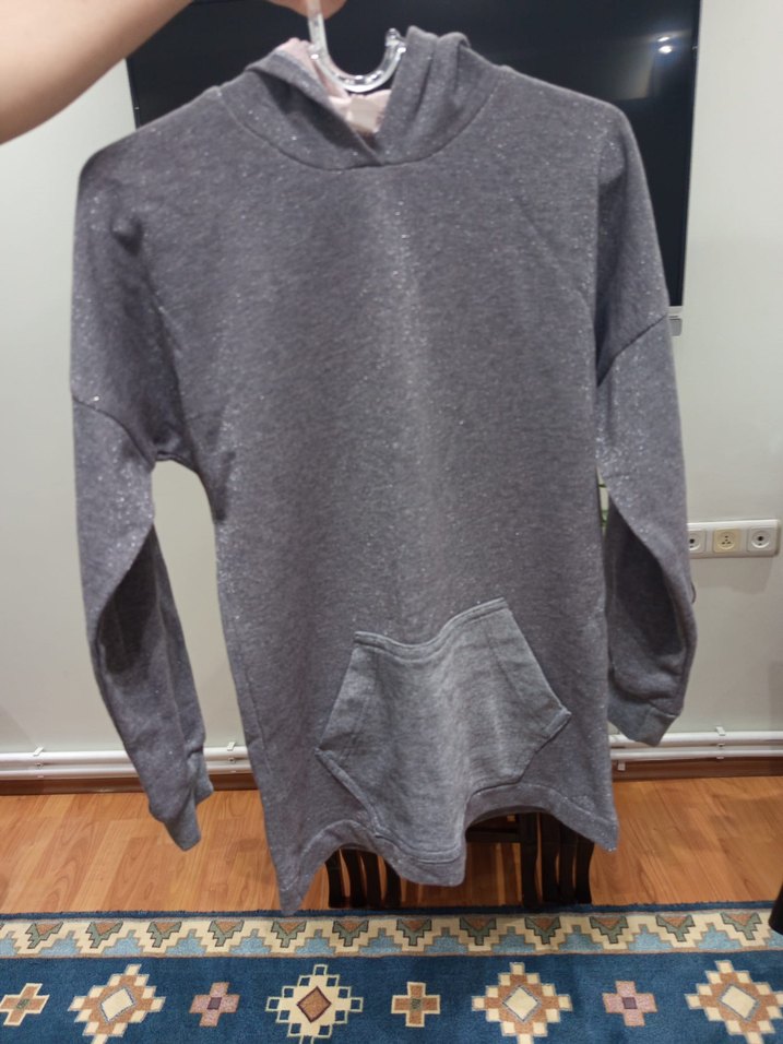 Gri Kadın Kapüşonlu Sweatshirt - Görsel 2