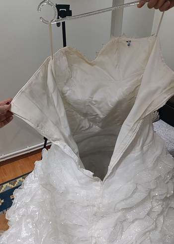 Uzun Straplez Beyaz Gelinlik - Görsel 7