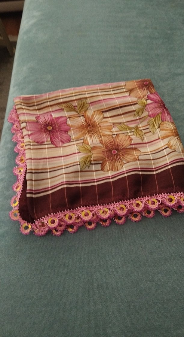 tanê 200tldantel Kenarlı Pembe Vintage Kadın basörtü - Görsel 2