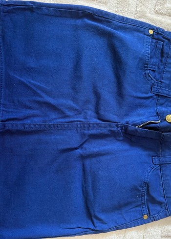 Düğmeli Mavi Denim Mini Etek