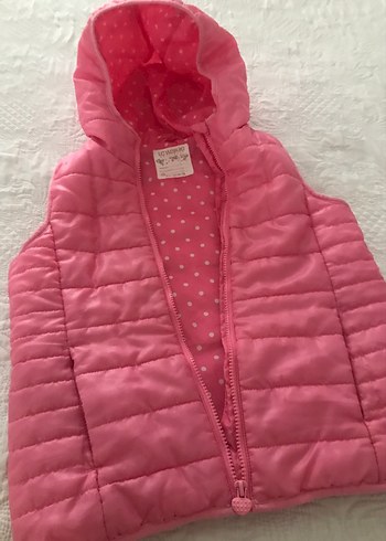 Kız Çocuk Pembe Kapüşonlu Fermuarlı Yelek - Görsel 2