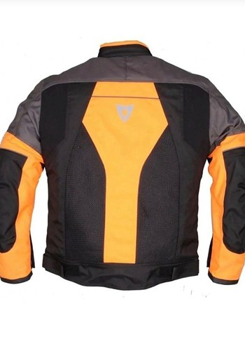 Siyah Turuncu Kemerli Motorcu Ceketi - Görsel 2