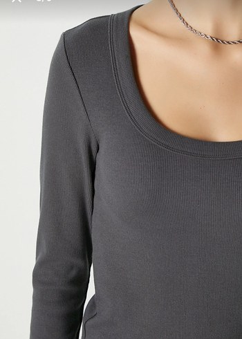 Ritnice Antrasit Kısa Mini Bluz - Görsel 2