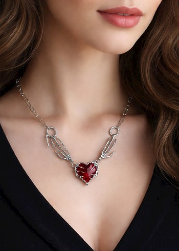 Kırmızı Kalp Detaylı Zincirli Kolye - Görsel 2