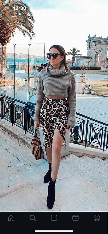 BSL FASHION BSL leopar midi etek