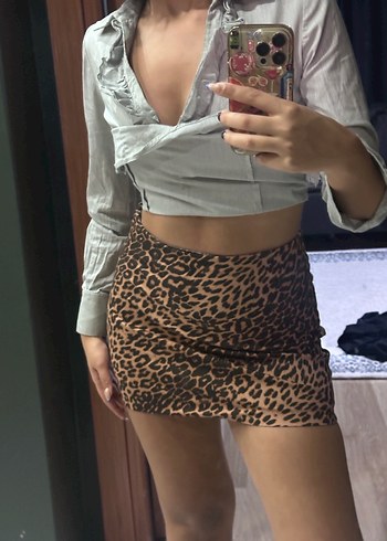LC Waikiki Kadın Kahverengi Zebra Desenli Mini Etek