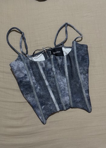 xs Beden Gri Batik Desenli Kot Bustiyer