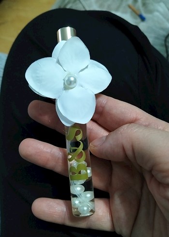 Beyaz Çiçekli İnci Detaylı kolonya  Şişesi - Görsel 2