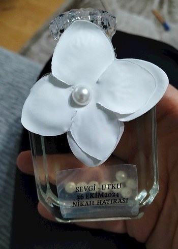 Beyaz Çiçekli Nikah Hatırası Şişesi - Görsel 5