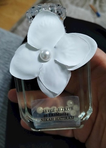 Beyaz Çiçekli Nikah Hatırası Şişesi - Görsel 6