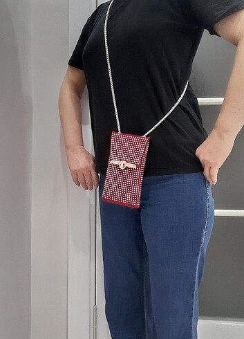 Diğer Kırmızı Nubuk Telefon Çantası