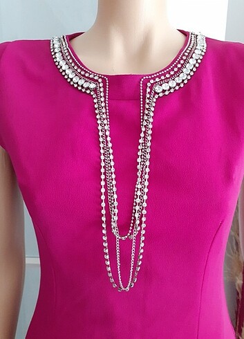 Fuşya Midi Elbise indirimde - Görsel 3