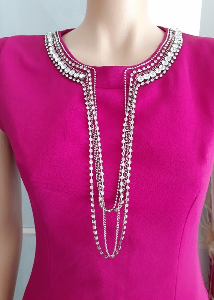 Fuşya Midi Elbise indirimde - Görsel 3