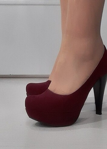 Bordo Nubuk Topuklu Ayakkabı  - Görsel 3