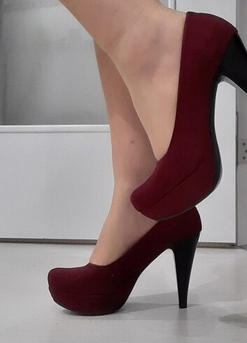 Bordo Nubuk Topuklu Ayakkabı  - Görsel 2