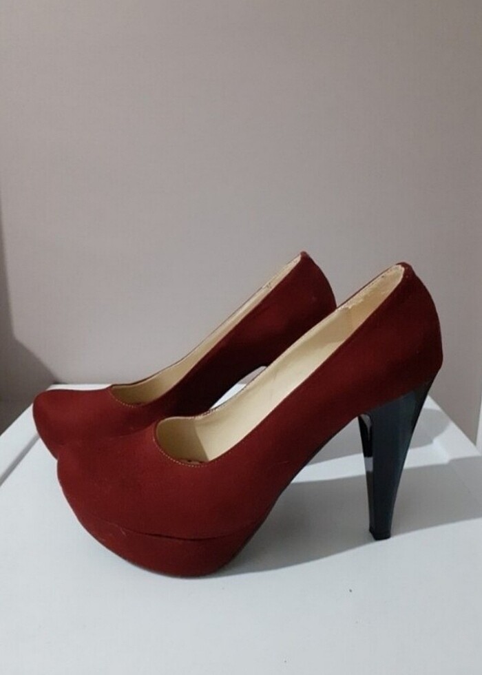 Bordo Nubuk Topuklu Ayakkabı  - Görsel 5