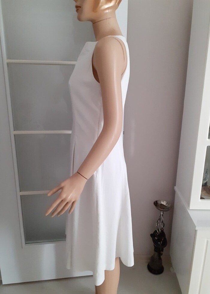 Beyaz Midi Zarif Elbise  - Görsel 4