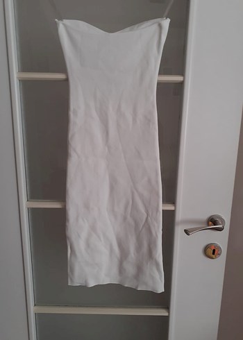 Beyaz Straplez Uzun Kalem Elbise - Görsel 5